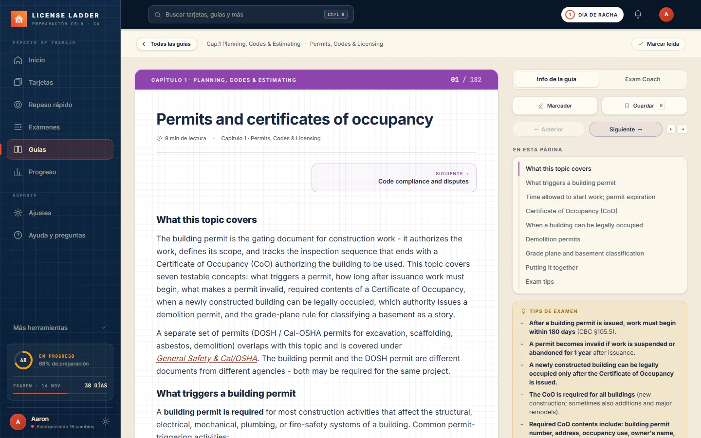 El sistema en línea de License Ladder: guías de estudio